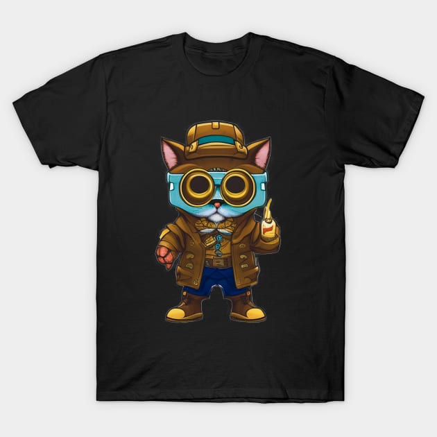 Steampunk Cat in Goggles and Jacket T-Shirt by ImaginativeInkPOD